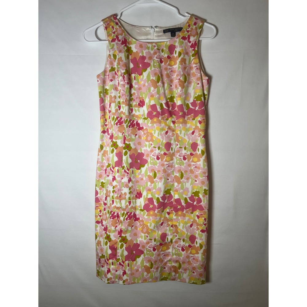 Brooks Brothers 346 Petite Floral Sheath Dress Pink Green Orange Size 2P